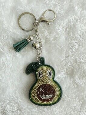 Cute Greene Avocado Keychain with Tassel Fruit Bag Chain